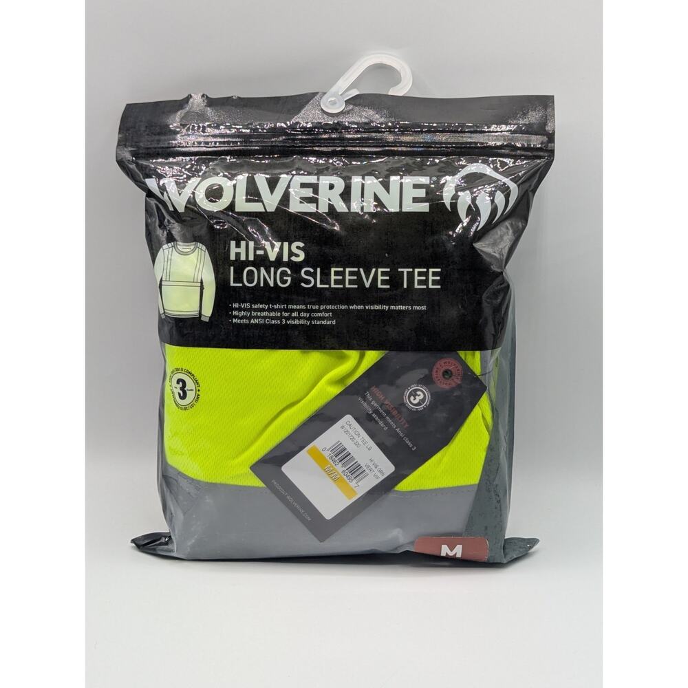 Wolverine Mens Size Medium Hi-Vis Long Sleeve Safety T-Shirt Green Class 3 New